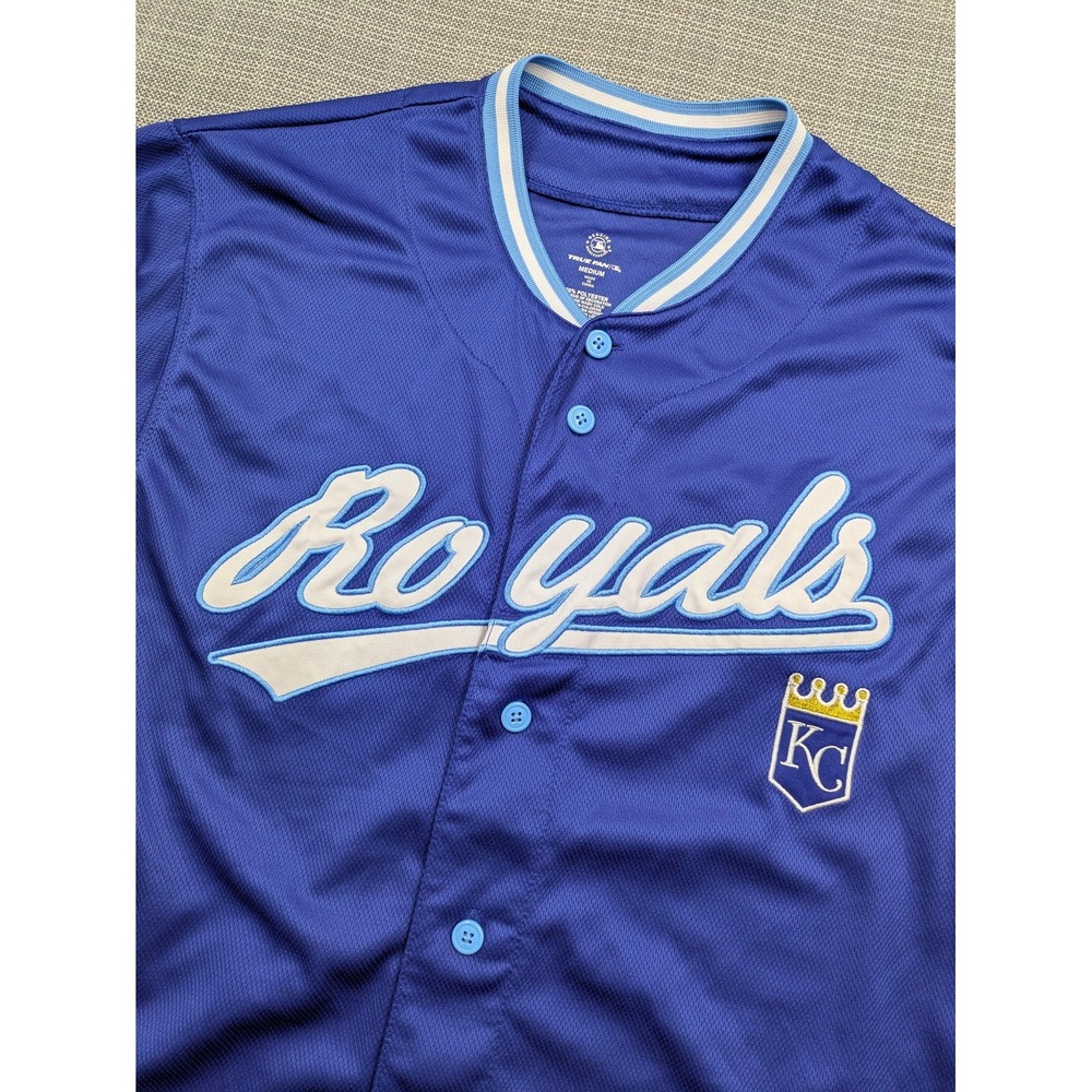 Kansas City Royals Jersey Mens Medium Blue MLB Baseball True Fan Button Front